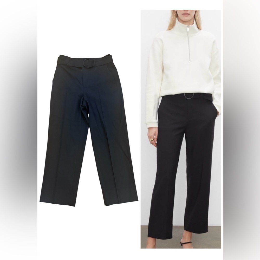 Club Monaco Belted Black Straight-Leg Pants‎ Trousers Wool Blend